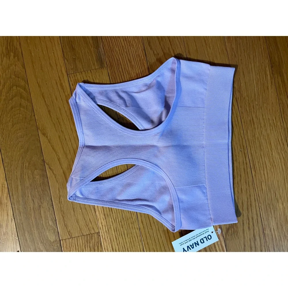 Old Navy Girls XS Go-Dry Seamless Sports Bra 2-Pk Black Purple‎ Ribbed Racerback